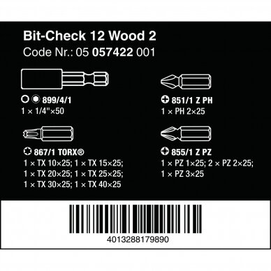 Antgalių rinkinys Bit-Check 12 Wood 2 WERA 3