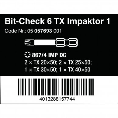 Uzgaļu komplekts Bit-Check 6 TX Impaktor 1 WERA 2