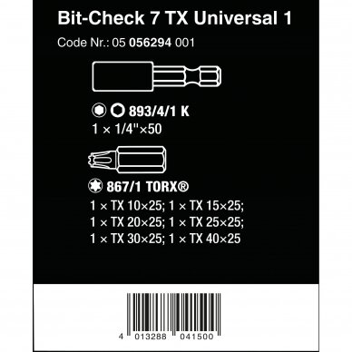 Набор насадок Bit-Check 7 TX Universal 1 WERA 2