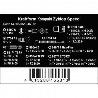Įrankių komplektas Kraftform Kompakt Zyklop Speed WERA 2
