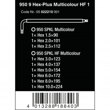 Šešiakampiu raktu komplektas 950/9 Hex-Plus Multicolour HF 1 WERA